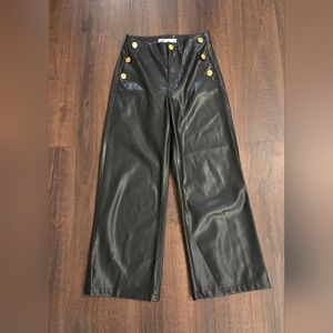 Zara faux leather sailor pants with gold buttons. 